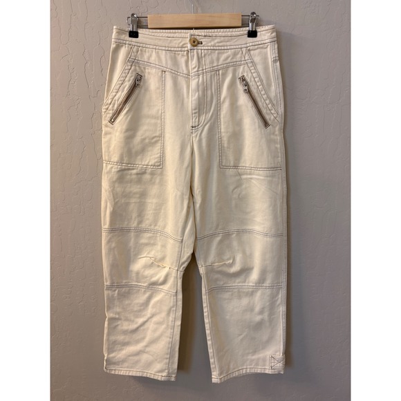 Free People Misty Road Wide Leg Pants Ecru Ivory Utility Style Zip Pockets Sz 10 - Picture 1 of 9